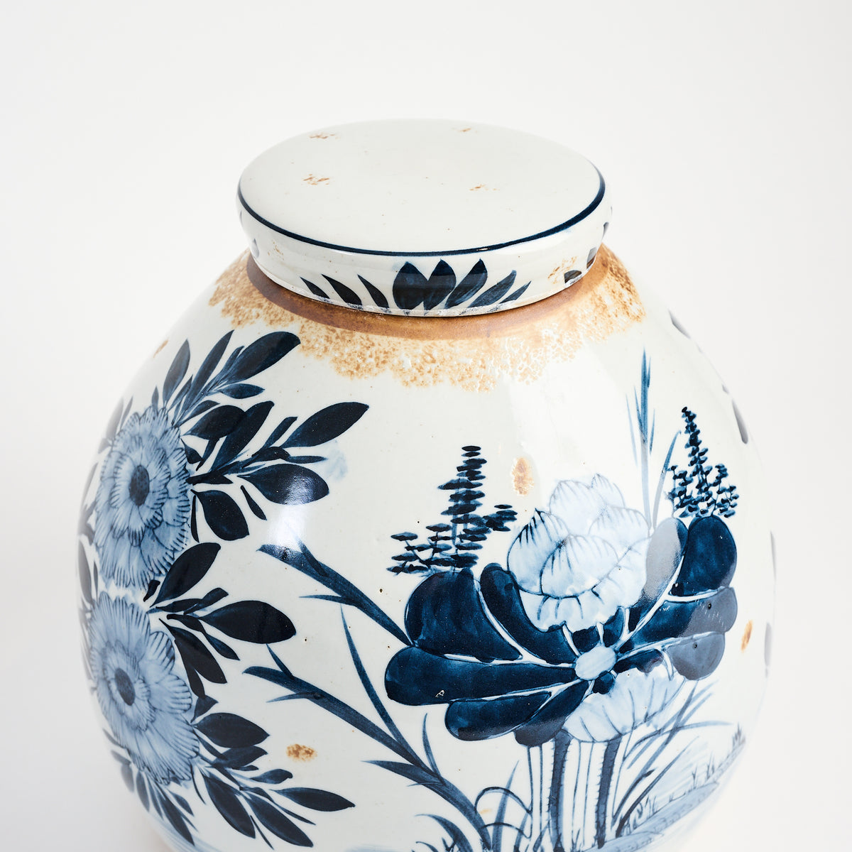 Blue & White Floral Ginger Jar on a white background at Addison West