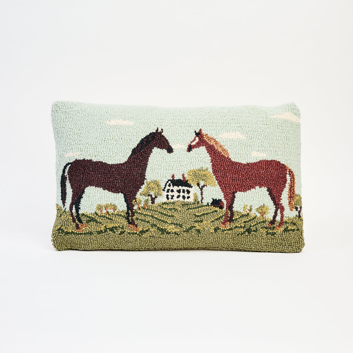 Warren Kimble Horses Hand Hooked Pillow on a white background at Addison West