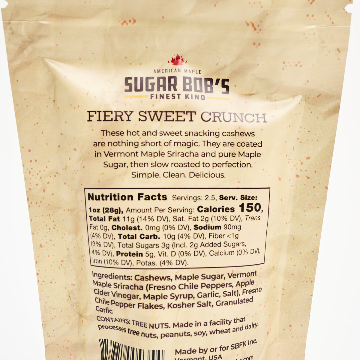 Sugar Bob's Maple Sriracha Cashews on a white background at Addison West