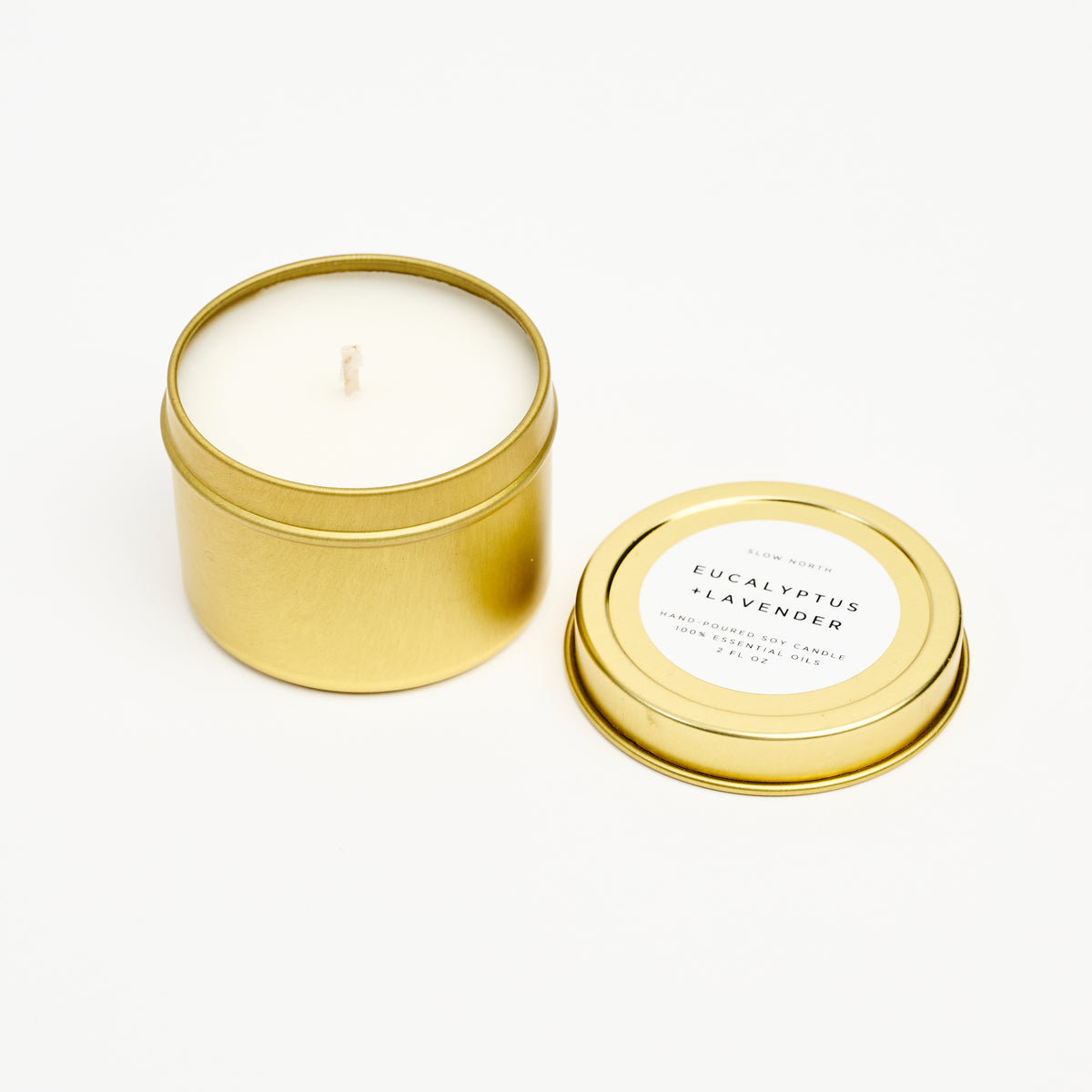 Eucalyptus + Lavender Mini Soy Candle on a white background at Addison West