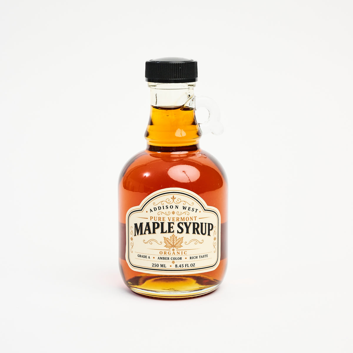 Organic Vermont Maple Syrup on a white background at Addison West