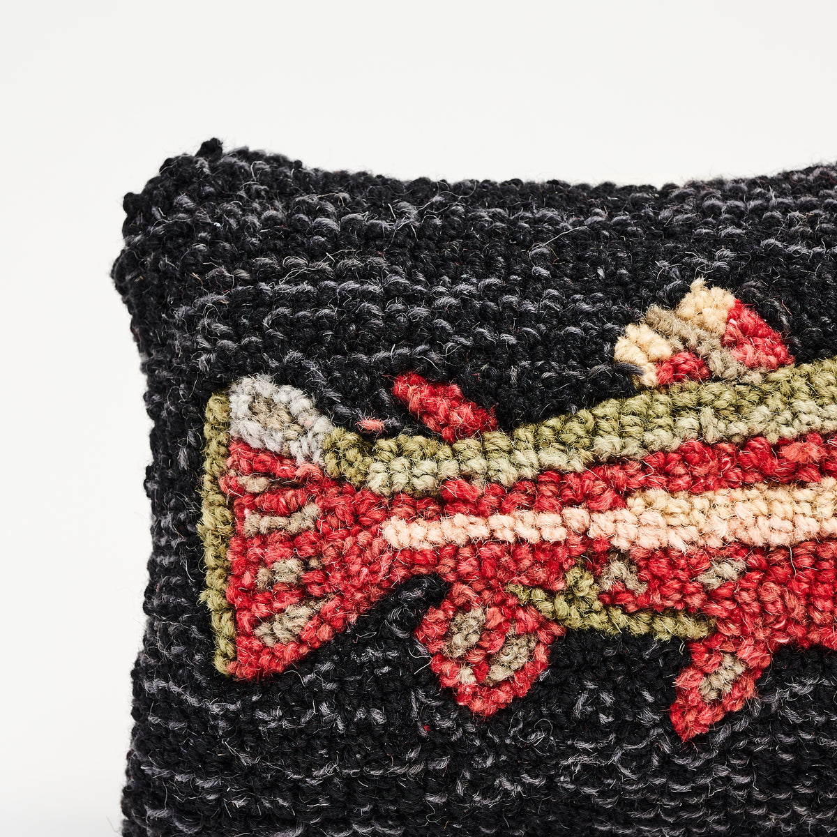 Hand Hooked Steelhead Trout Throw Pillow on a white background at Addison West