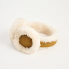 Lambswool And Suede Earmuffs in Camel on a white background at Addison West