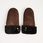 Medium Dark Brown Sheepskin Mittens on a white background at Addison West