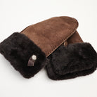 Medium Dark Brown Sheepskin Mittens on a white background at Addison West