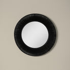 Collins Small Jute Mirror in Black on a beige background at Addison West