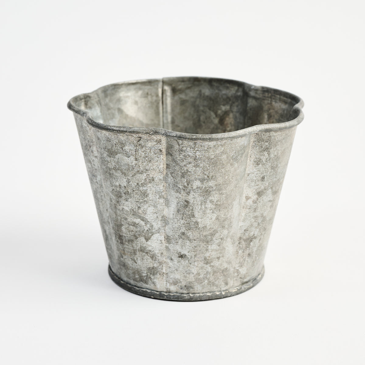 Galvanized Metal Planter With Scalloped Edge on a white background at Addison West