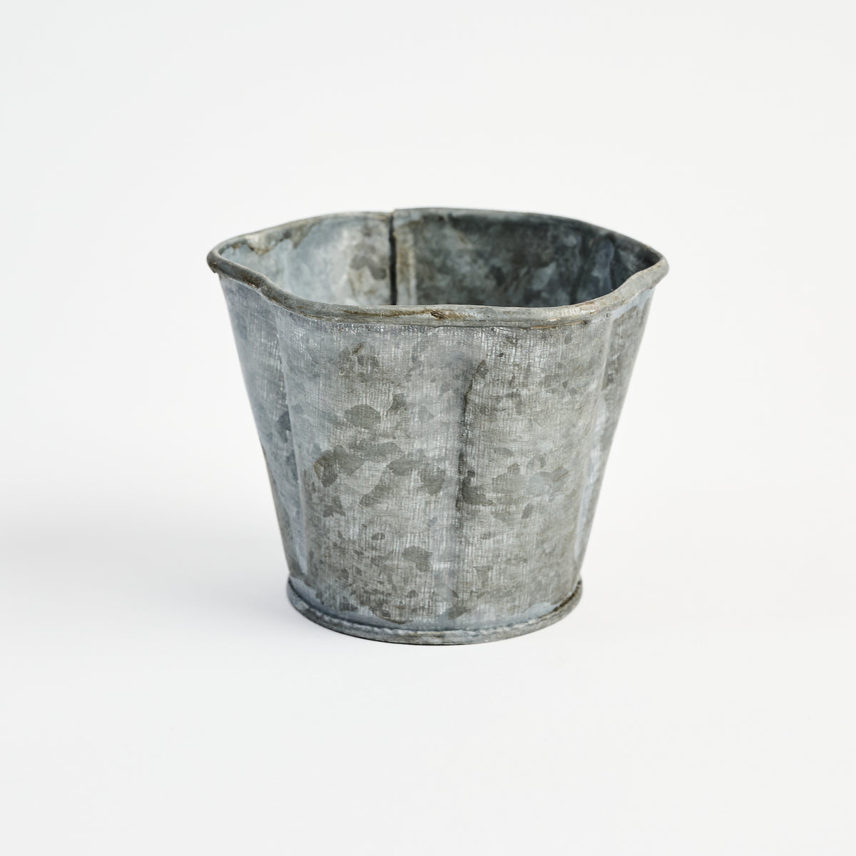 Galvanized Metal Planter With Scalloped Edge on a white background at Addison West