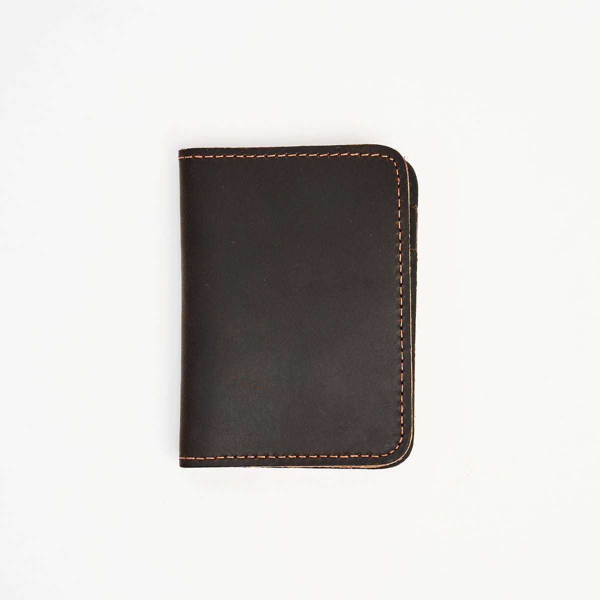 Leather Vertical Bifold Wallet in Dark Brown on a white background at Addison West