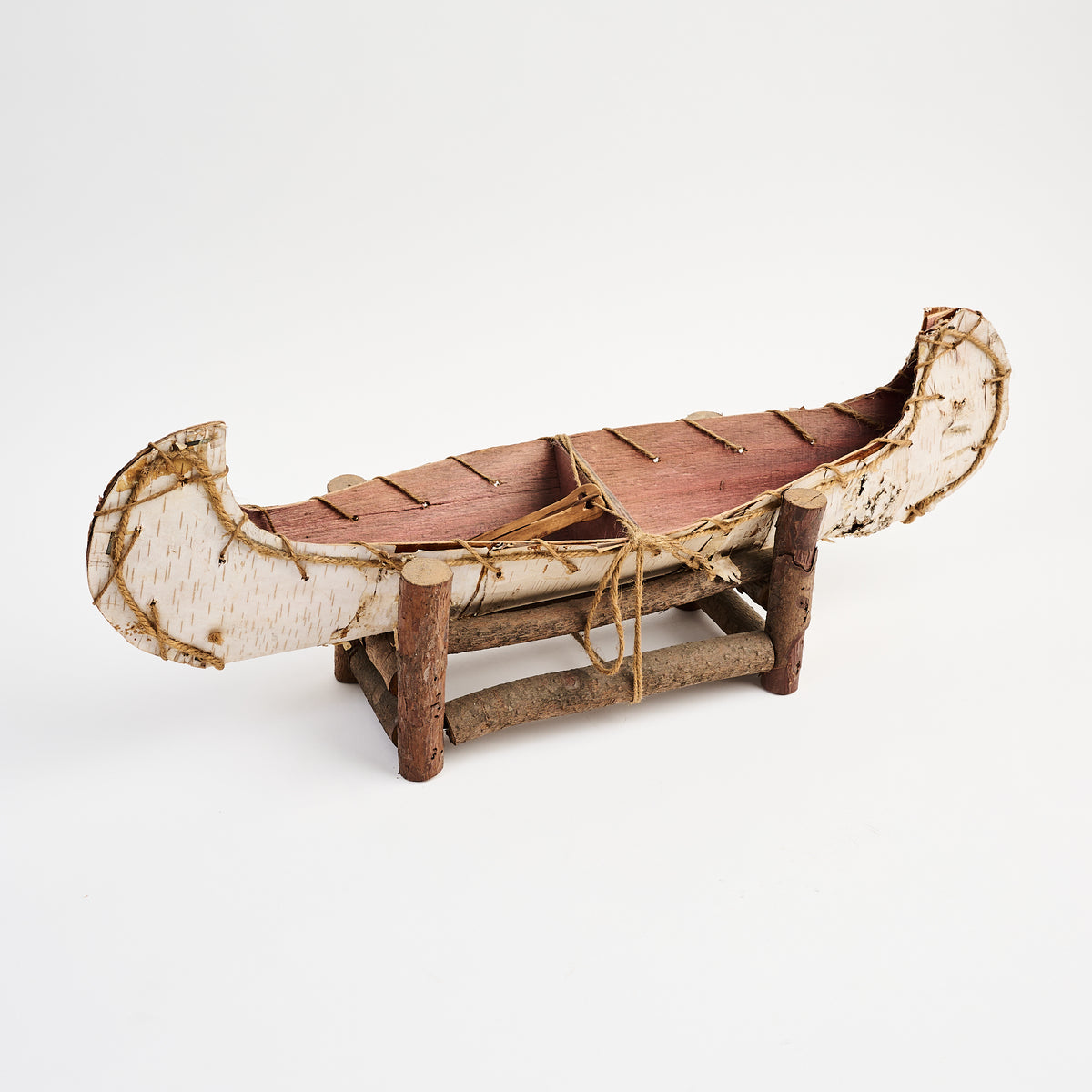 Vintage 22" Birchbark Canoe in Stand on a white background at Addison West