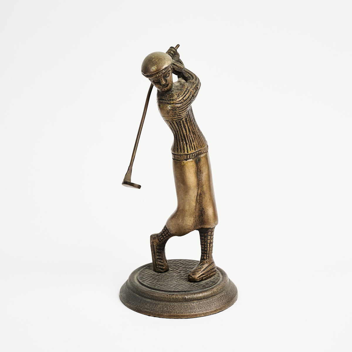 Vintage Brass Golfer on a white background at Addison West