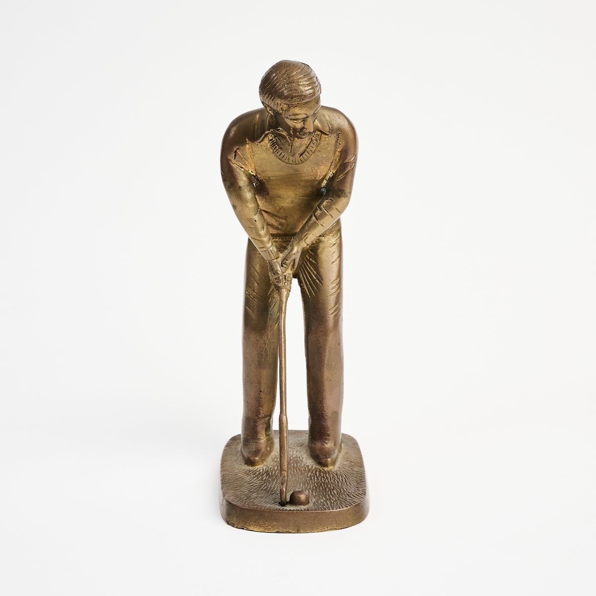 Vintage Brass Golfer on a white background at Addison West