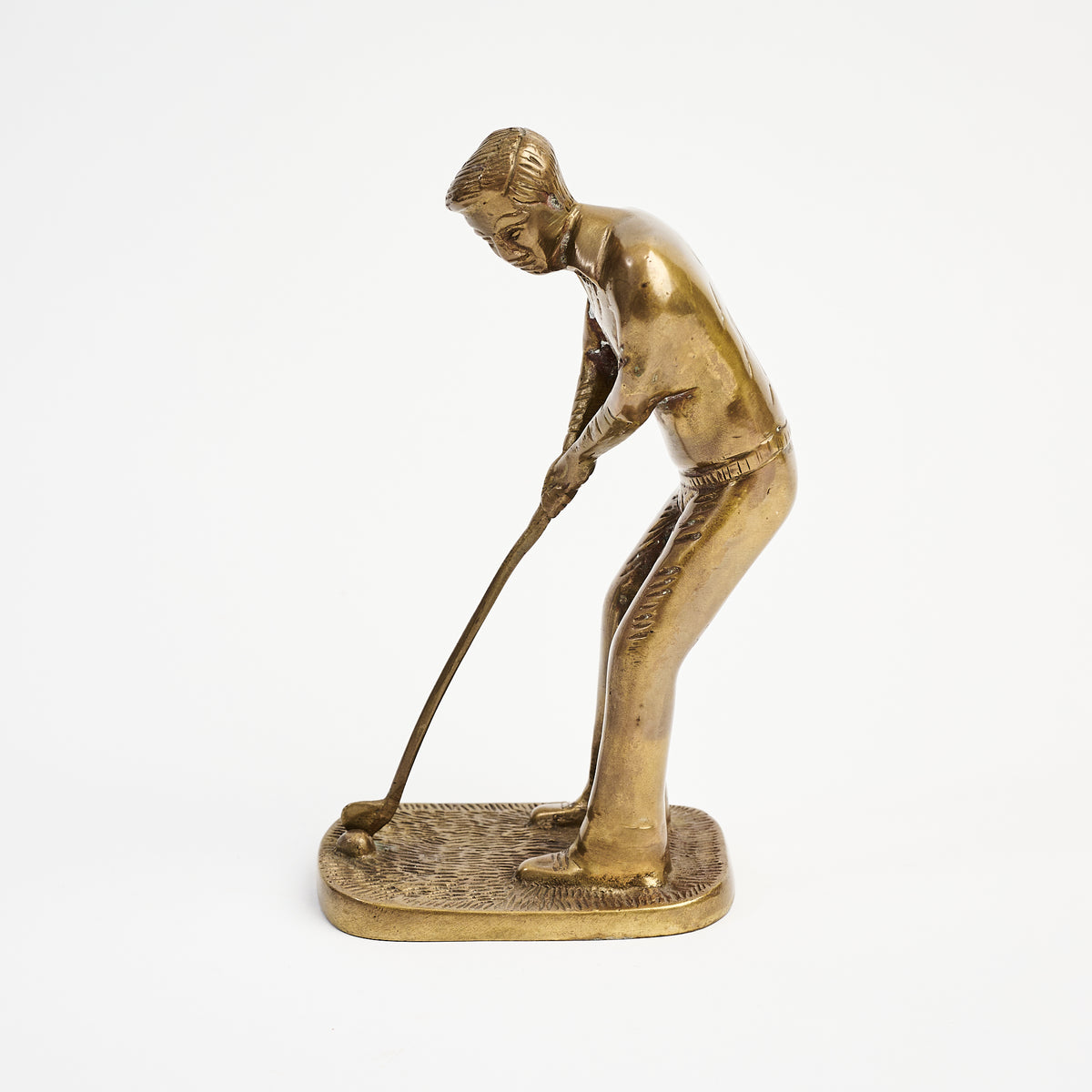 Vintage Brass Golfer on a white background at Addison West