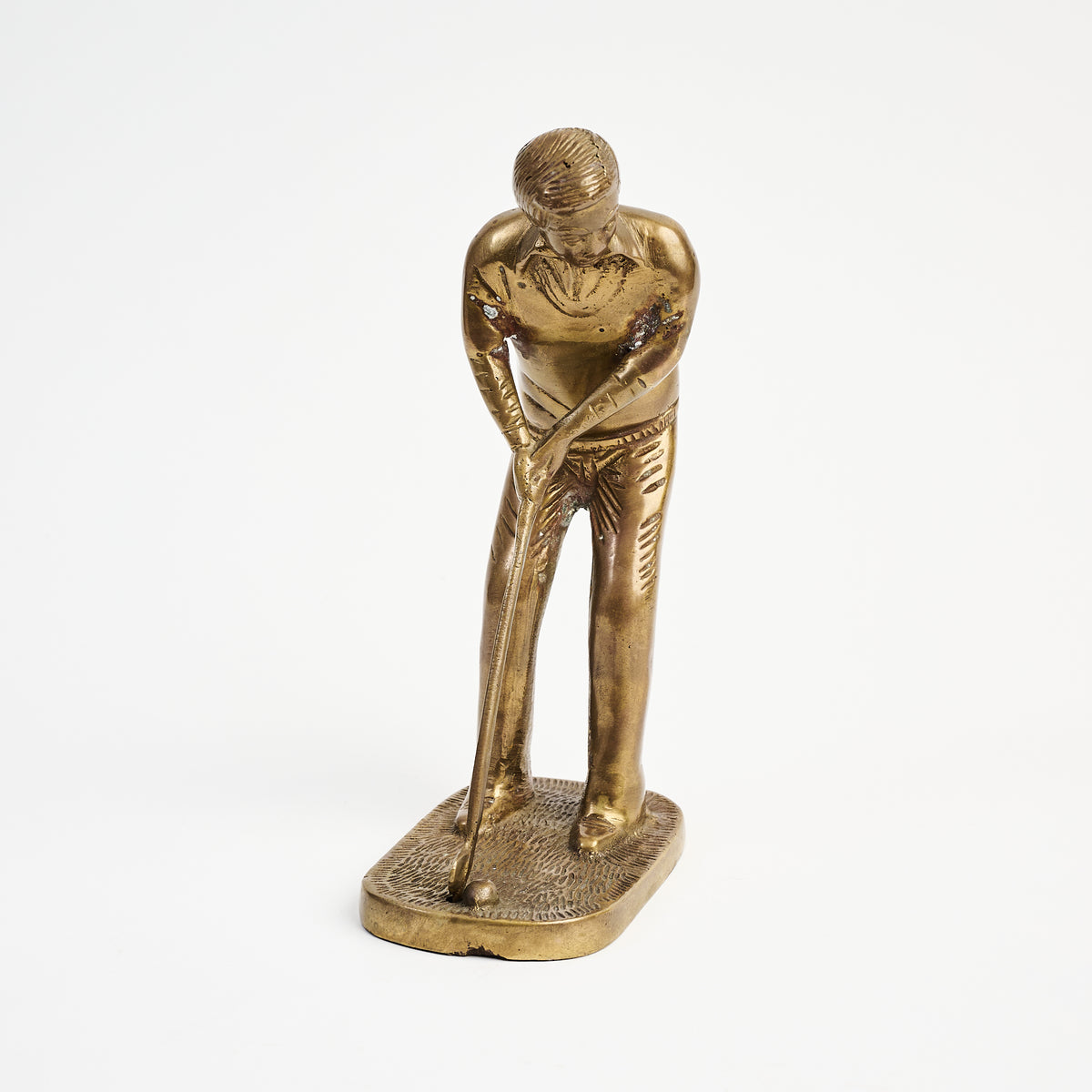 Vintage Brass Golfer on a white background at Addison West