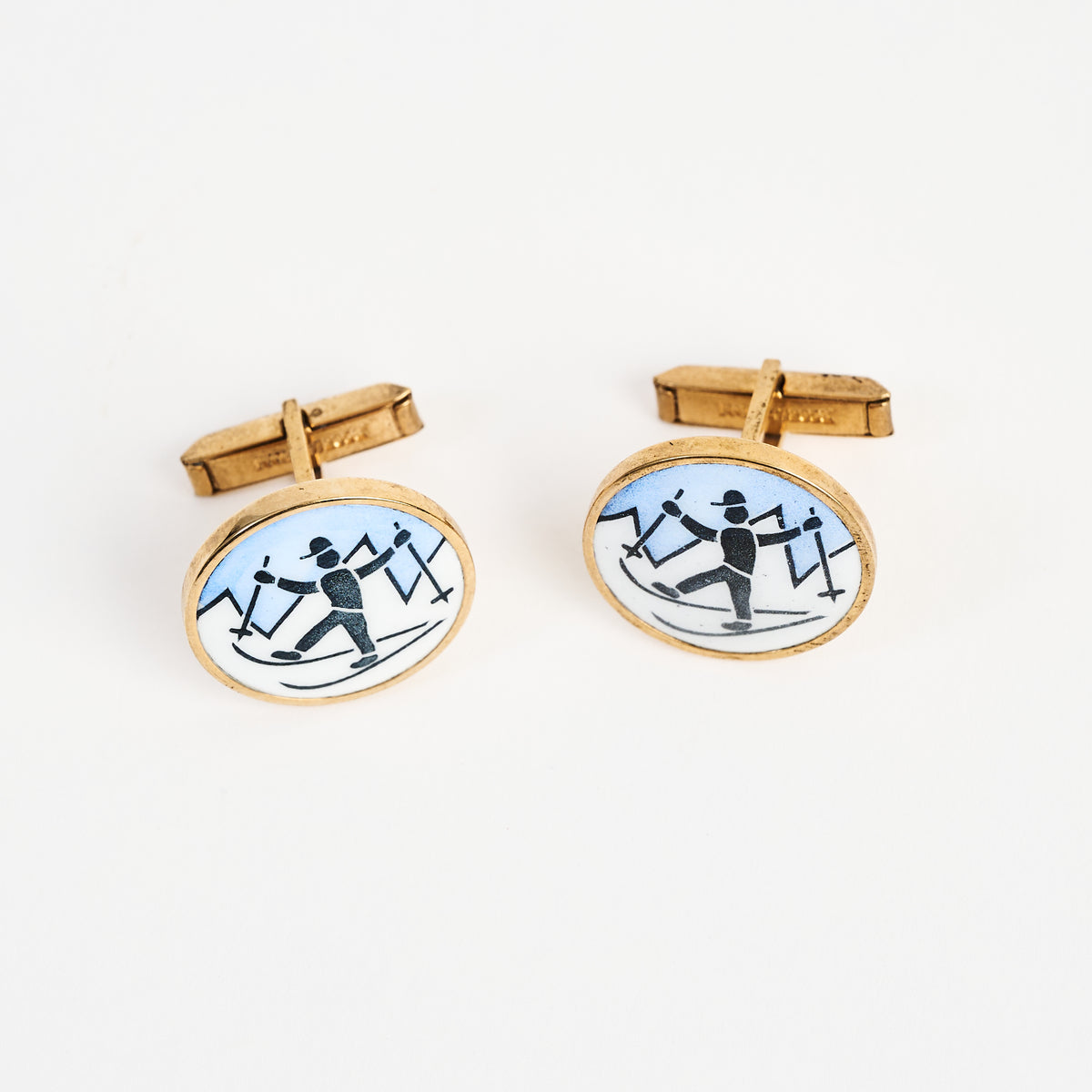 Vintage Skier Cufflinks on a white background at Addison West