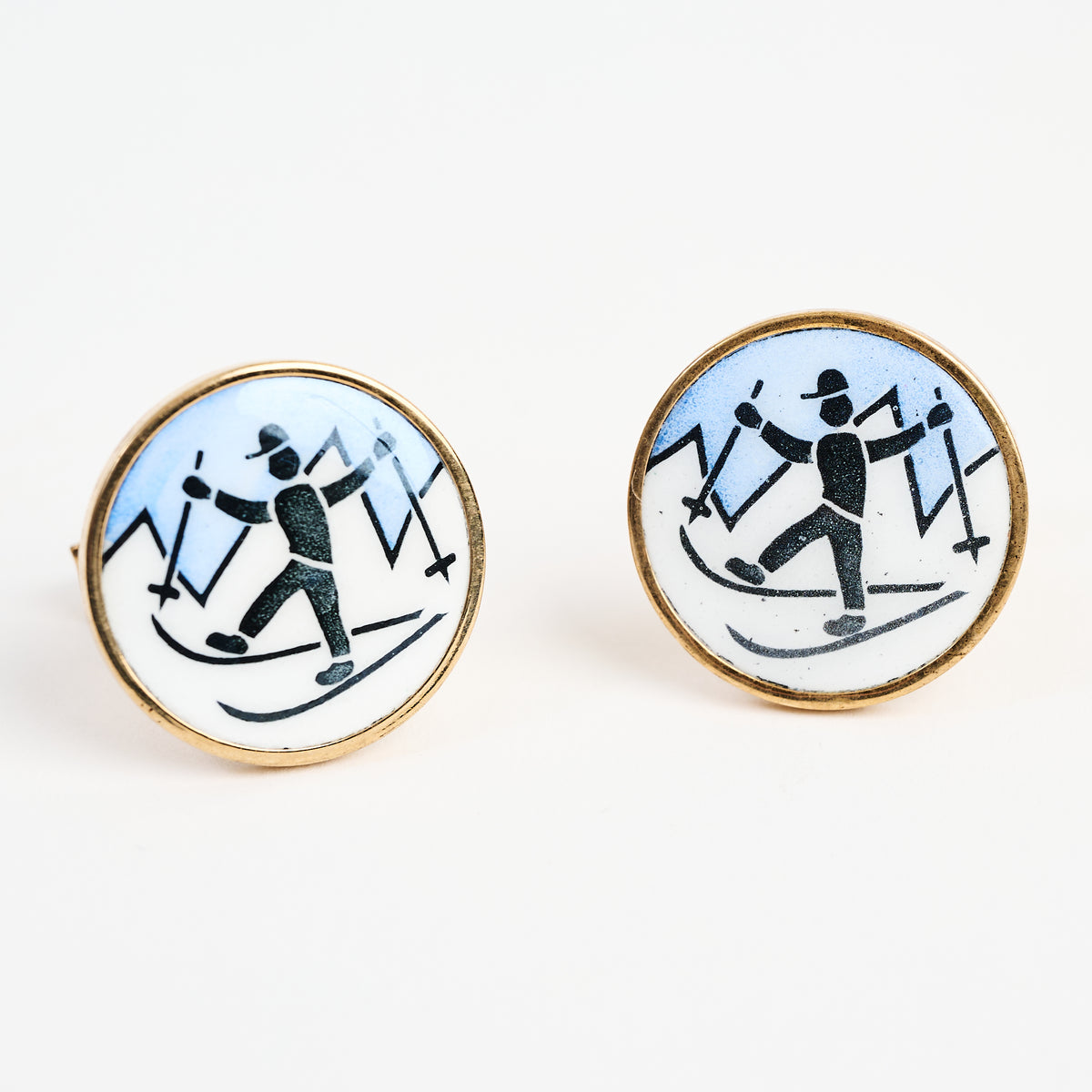 Vintage Skier Cufflinks on a white background at Addison West