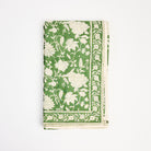 Green Floral Block Print Tablecloth, 70" x 126" on a white background at Addison West