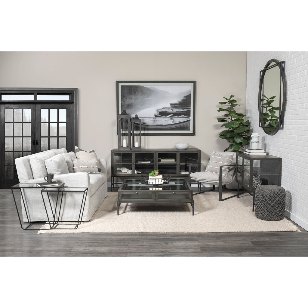 Denly I 69 X 38.25 X 34.5 Frost Gray Slipcover Two Seater Sofa in a black and white monochromatic living room