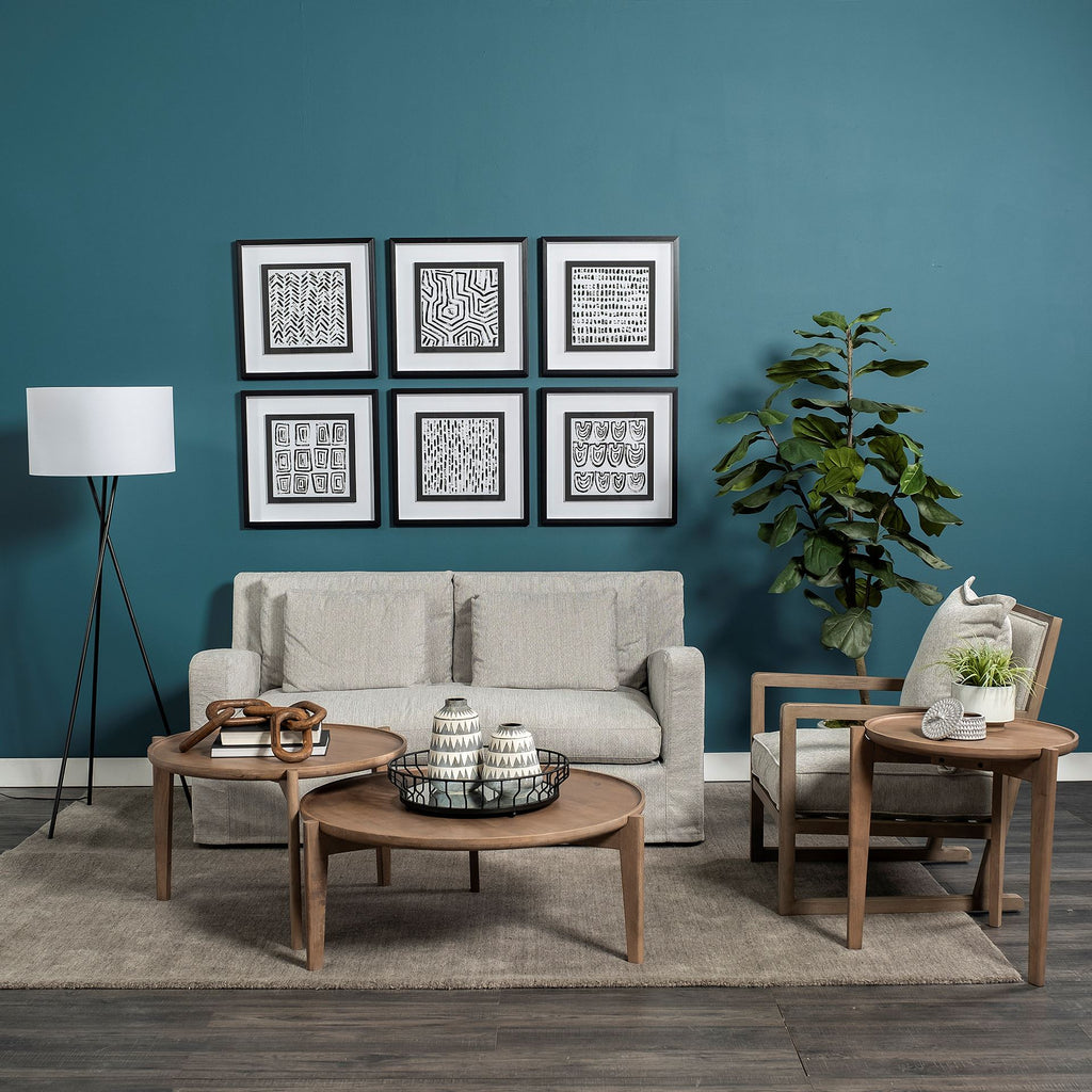 Denly I 69 X 38.25 X 34.5 Frost Gray Slipcover Two Seater Sofa in a living room with teal walls
