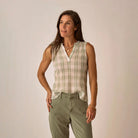 Dylan Tank in Fatigue Multiplaid shown on model on plain background.