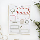 Sheet of gift labels with various designs on a white background