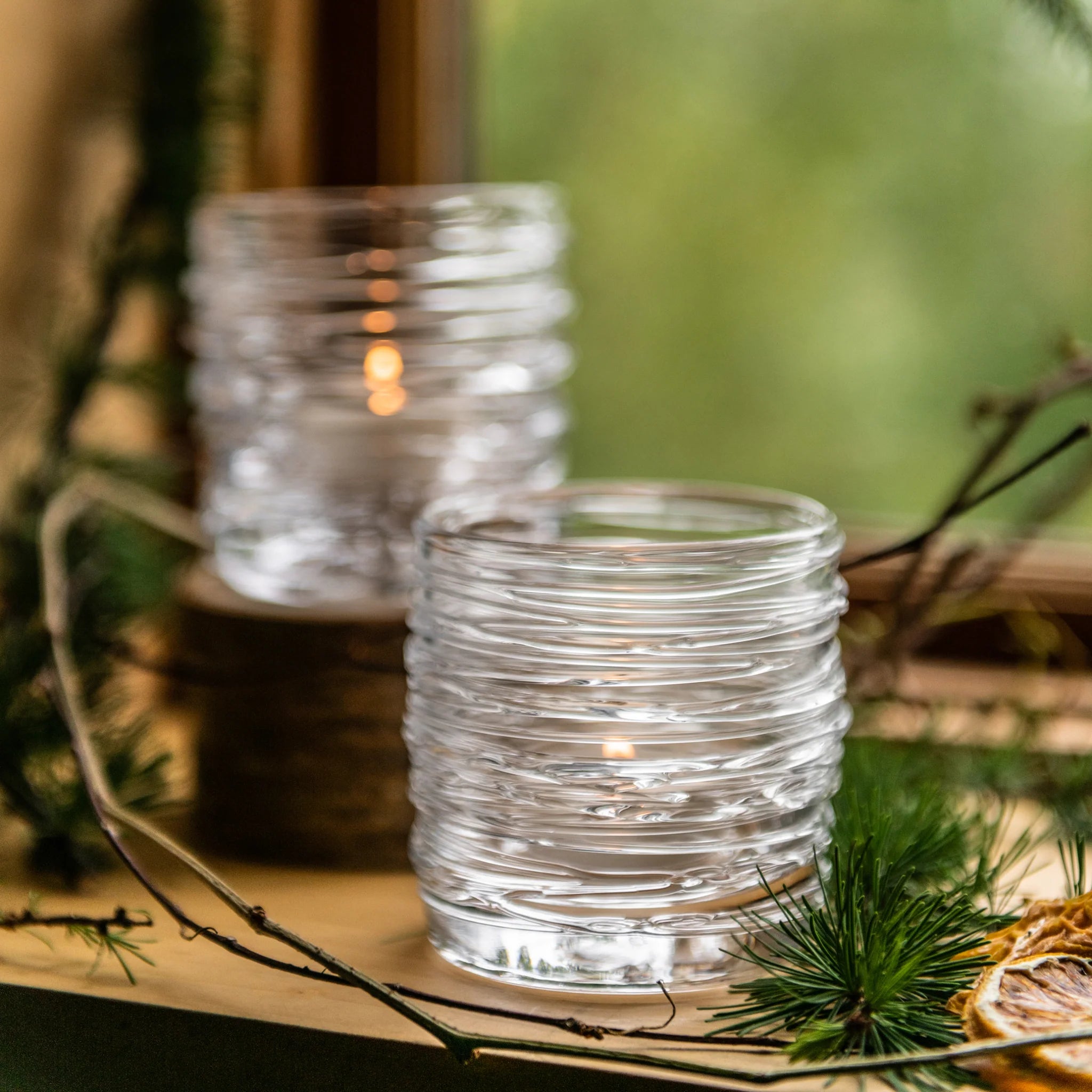 Echo Lake Tealight, Set of 2 on a festive fall windowsill at Addison West