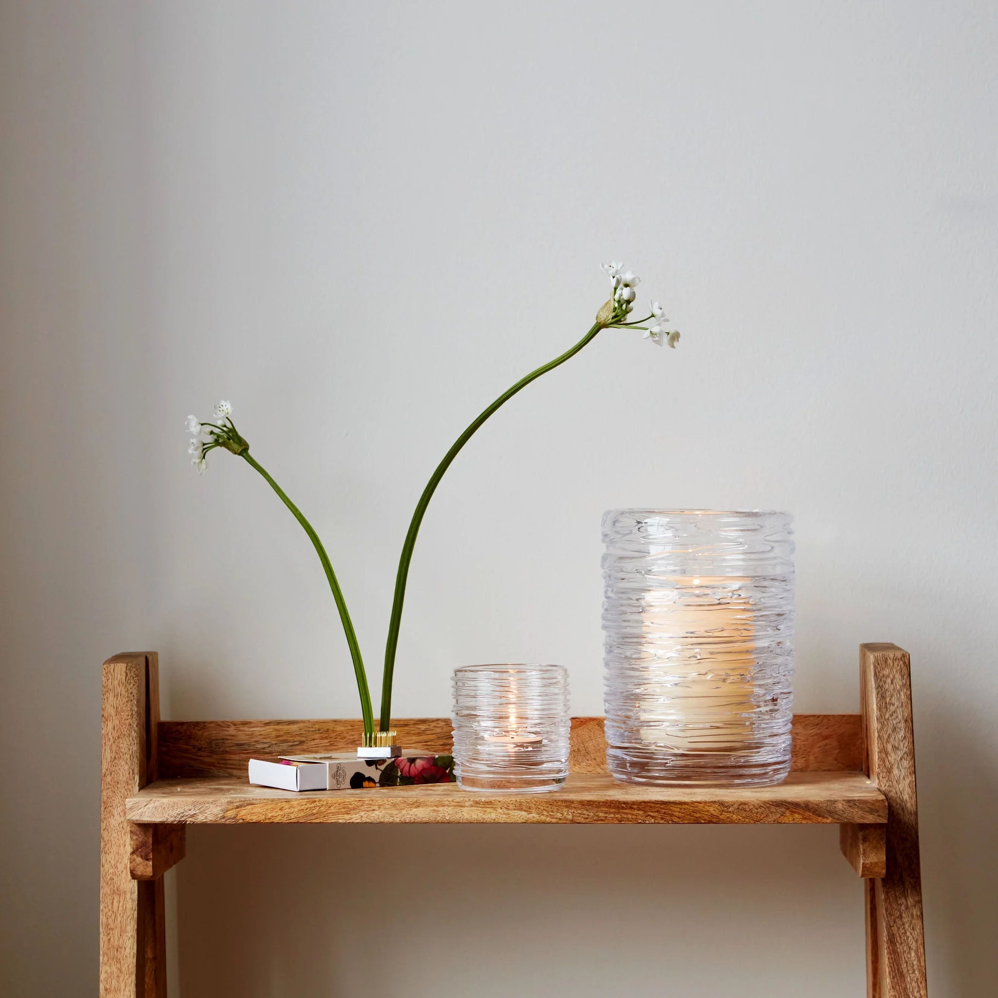 Echo Lake Tealight, Set of 2 on a bedisde table at Addison West