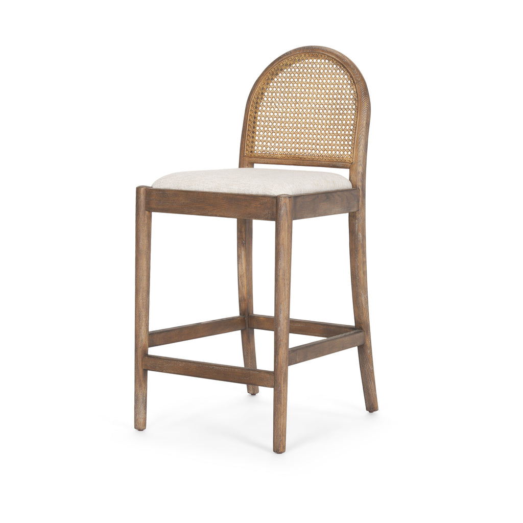 Elle Rounded Caneback Medium Brown Wood with Oatmeal Fabric Counter on a white background