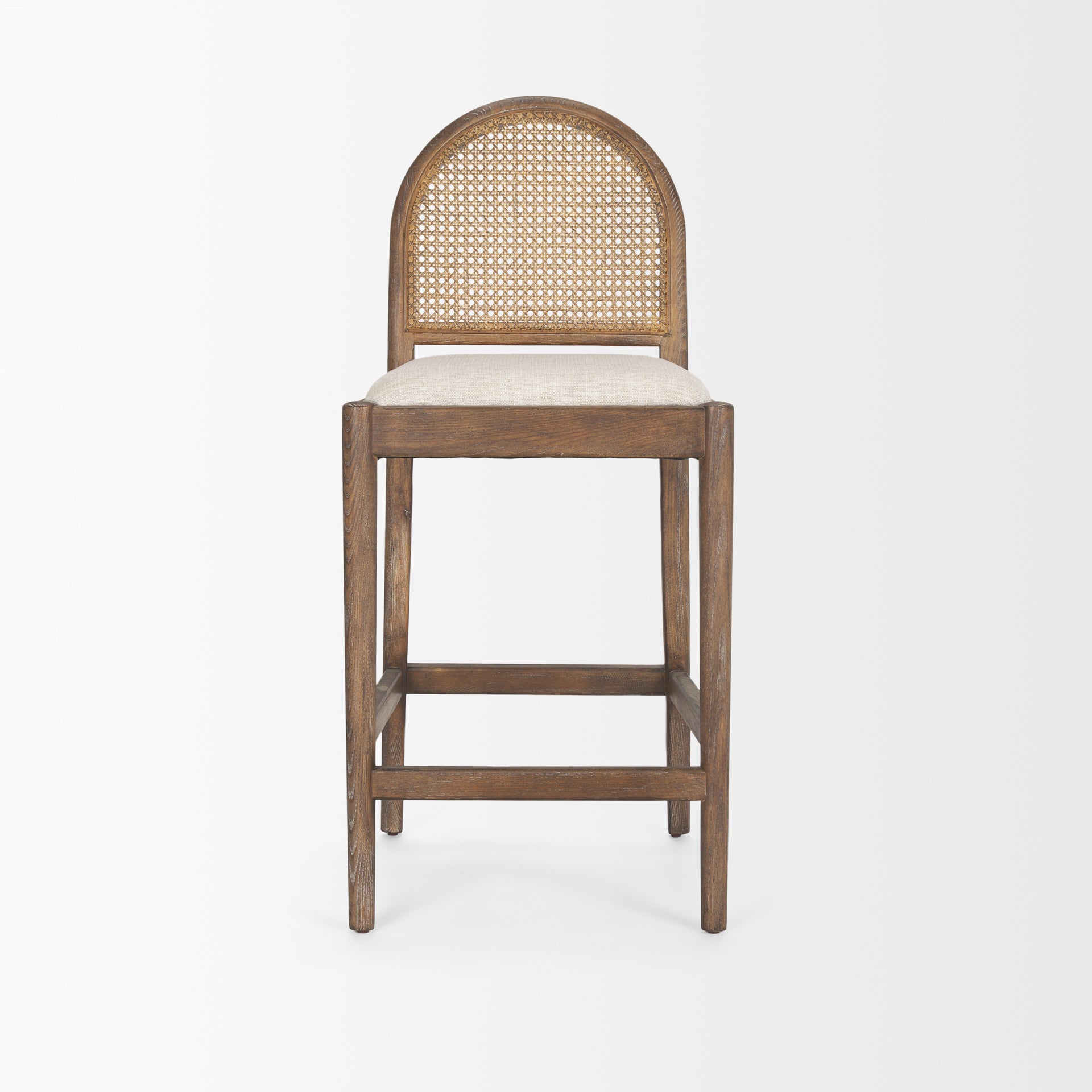 Elle Rounded Caneback Medium Brown Wood with Oatmeal Fabric Counter on a white background