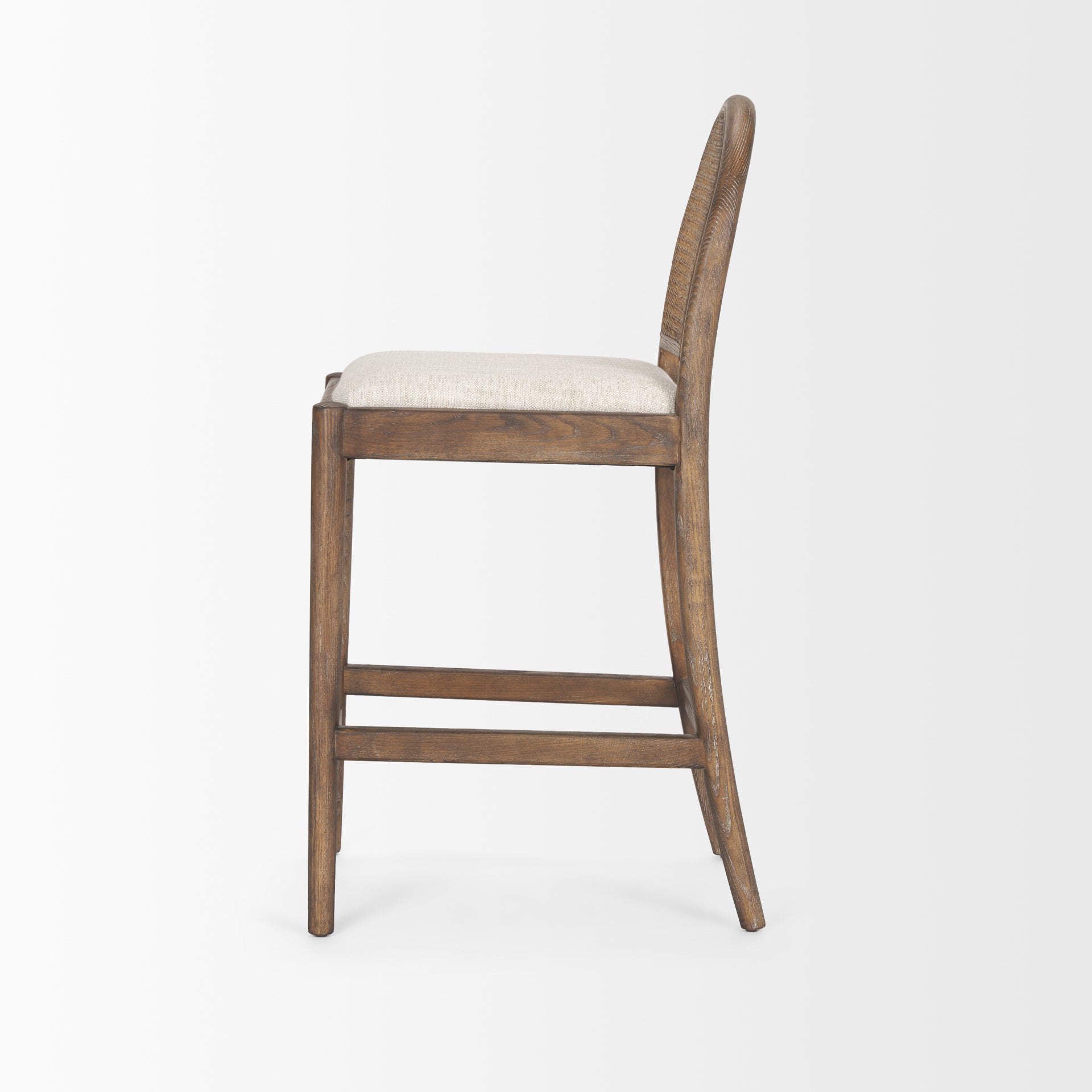 Elle Rounded Caneback Medium Brown Wood with Oatmeal Fabric Counter on a white background