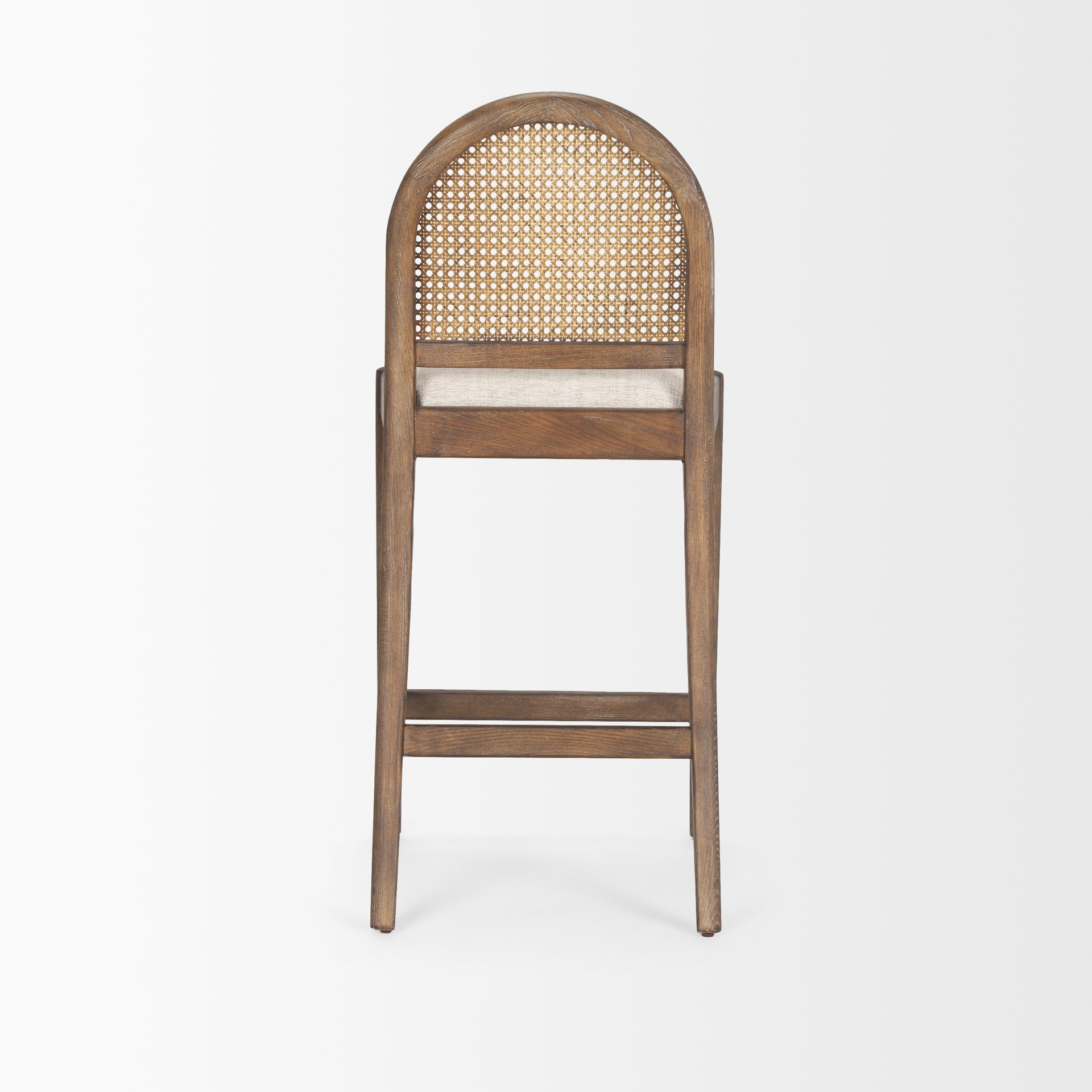 Elle Rounded Caneback Medium Brown Wood with Oatmeal Fabric Counter on a white background