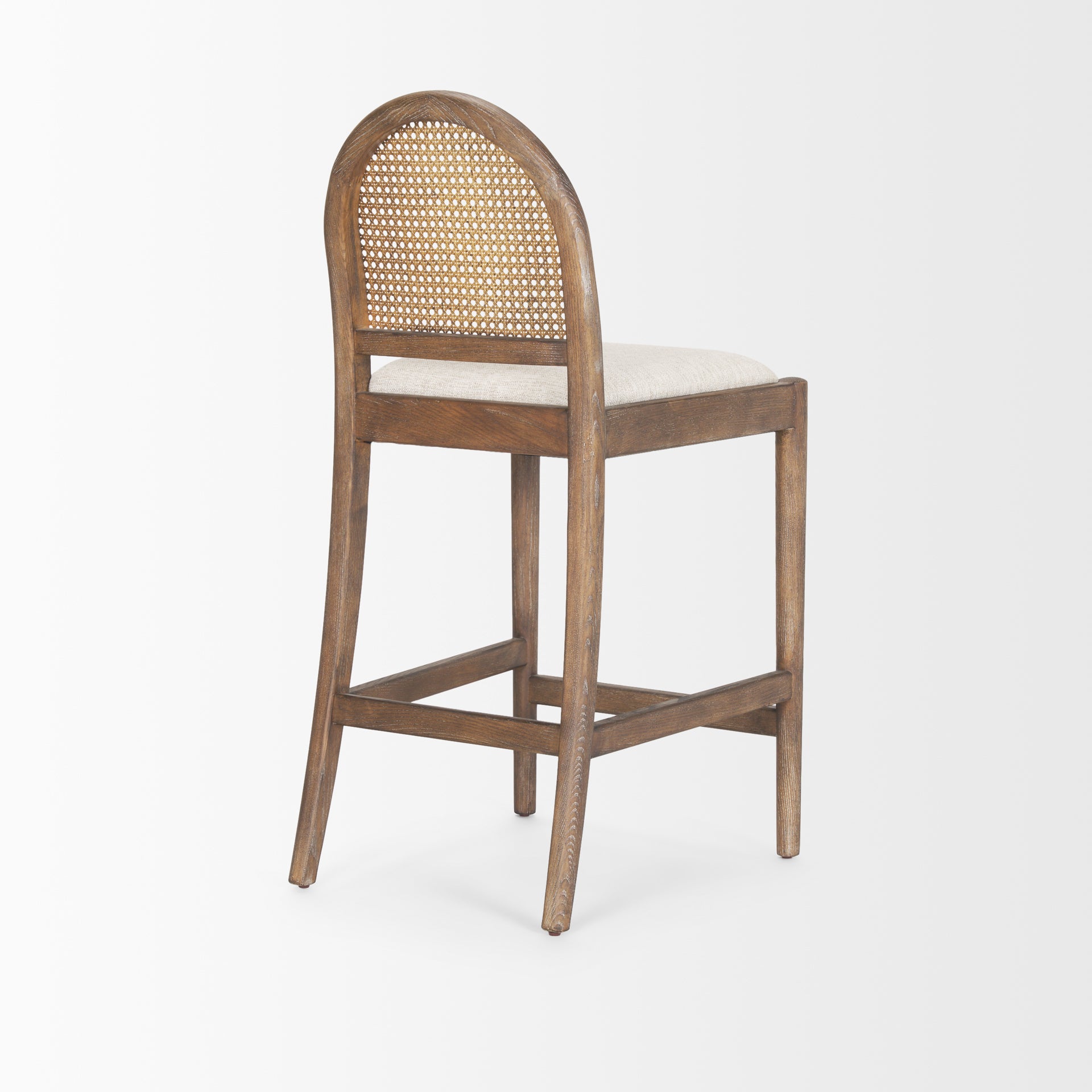 Elle Rounded Caneback Medium Brown Wood with Oatmeal Fabric Counter on a white background