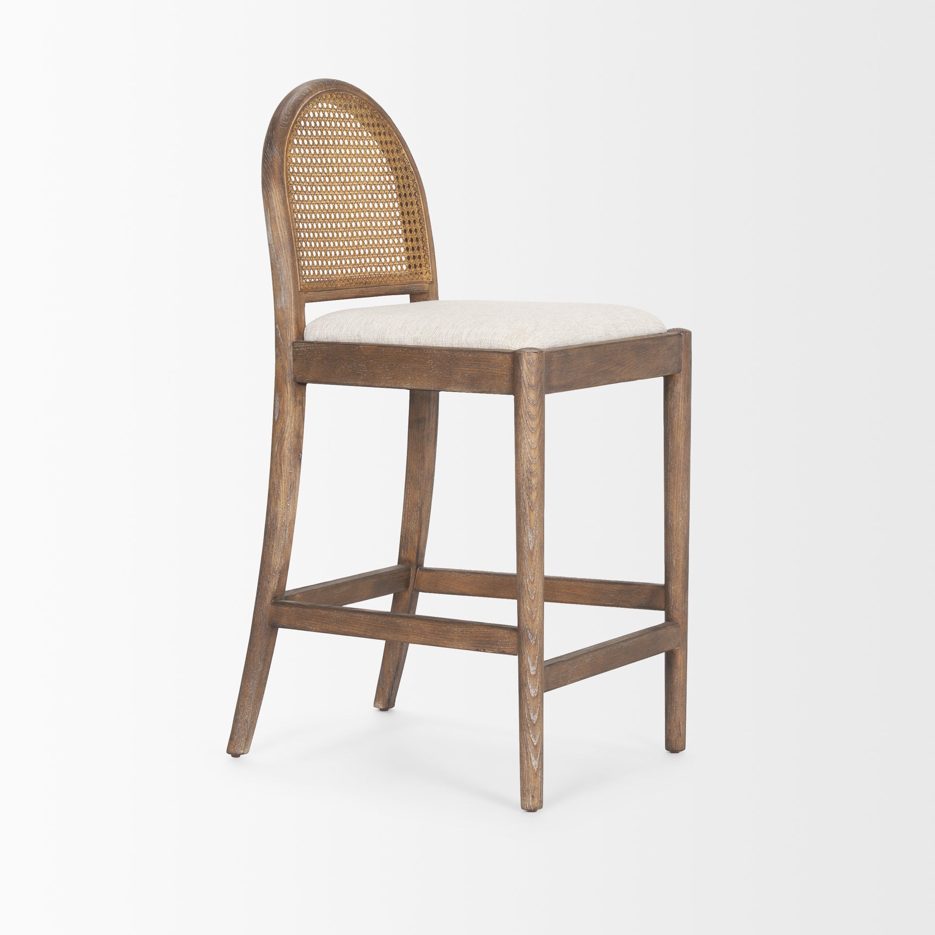 Elle Rounded Caneback Medium Brown Wood with Oatmeal Fabric Counter on a white background