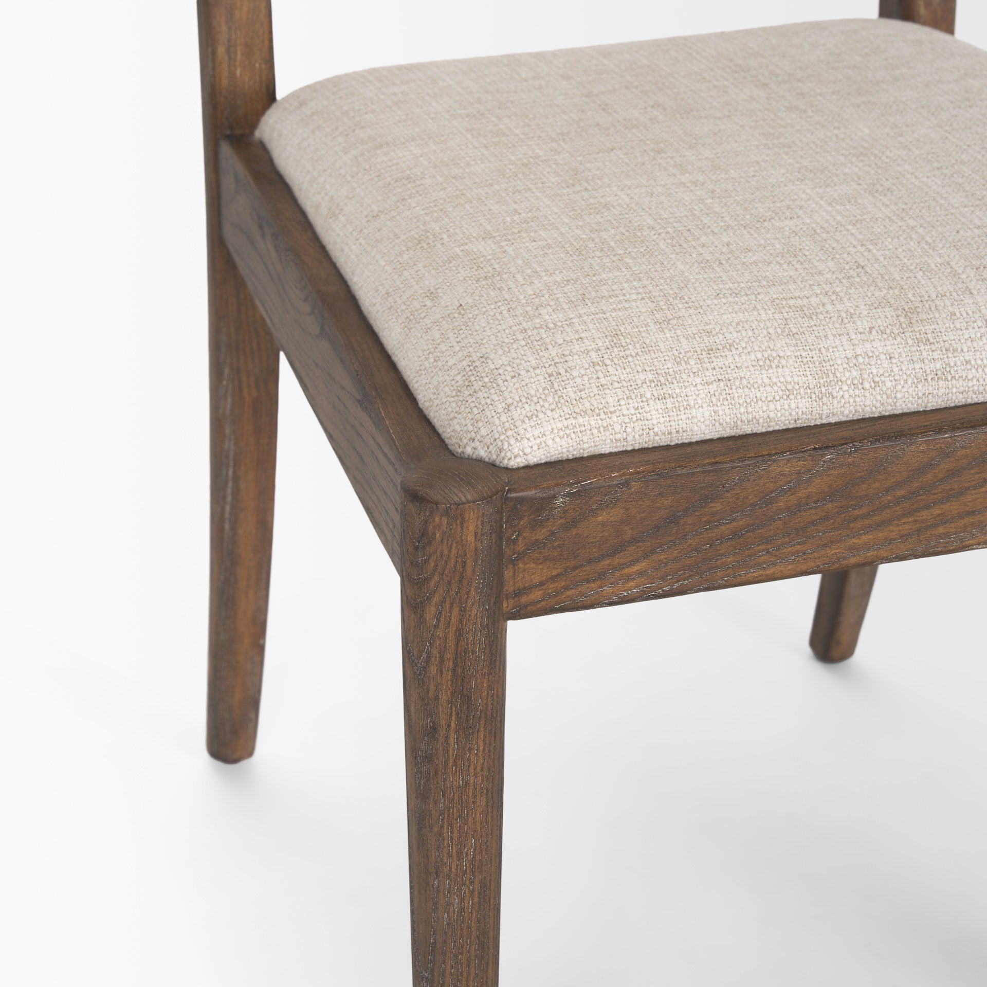 Elle Rounded Caneback Medium Brown Wood with Oatmeal Fabric Dining Chair on white background
