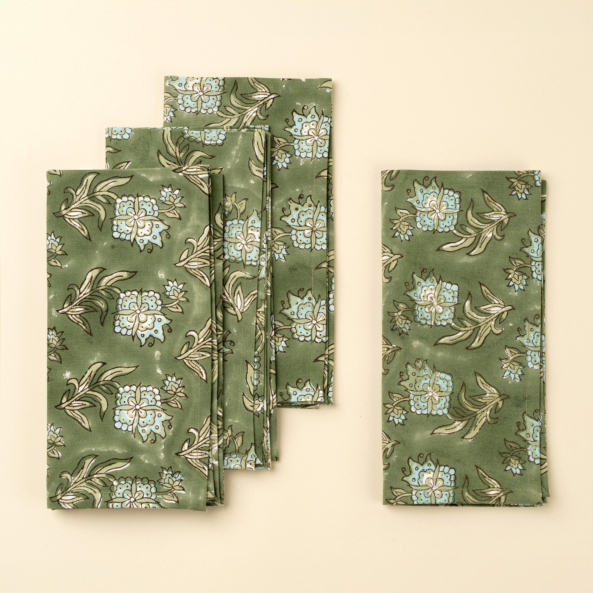 Elowen Block Print Napkins, Set of 4 on a beige background at Addison West
