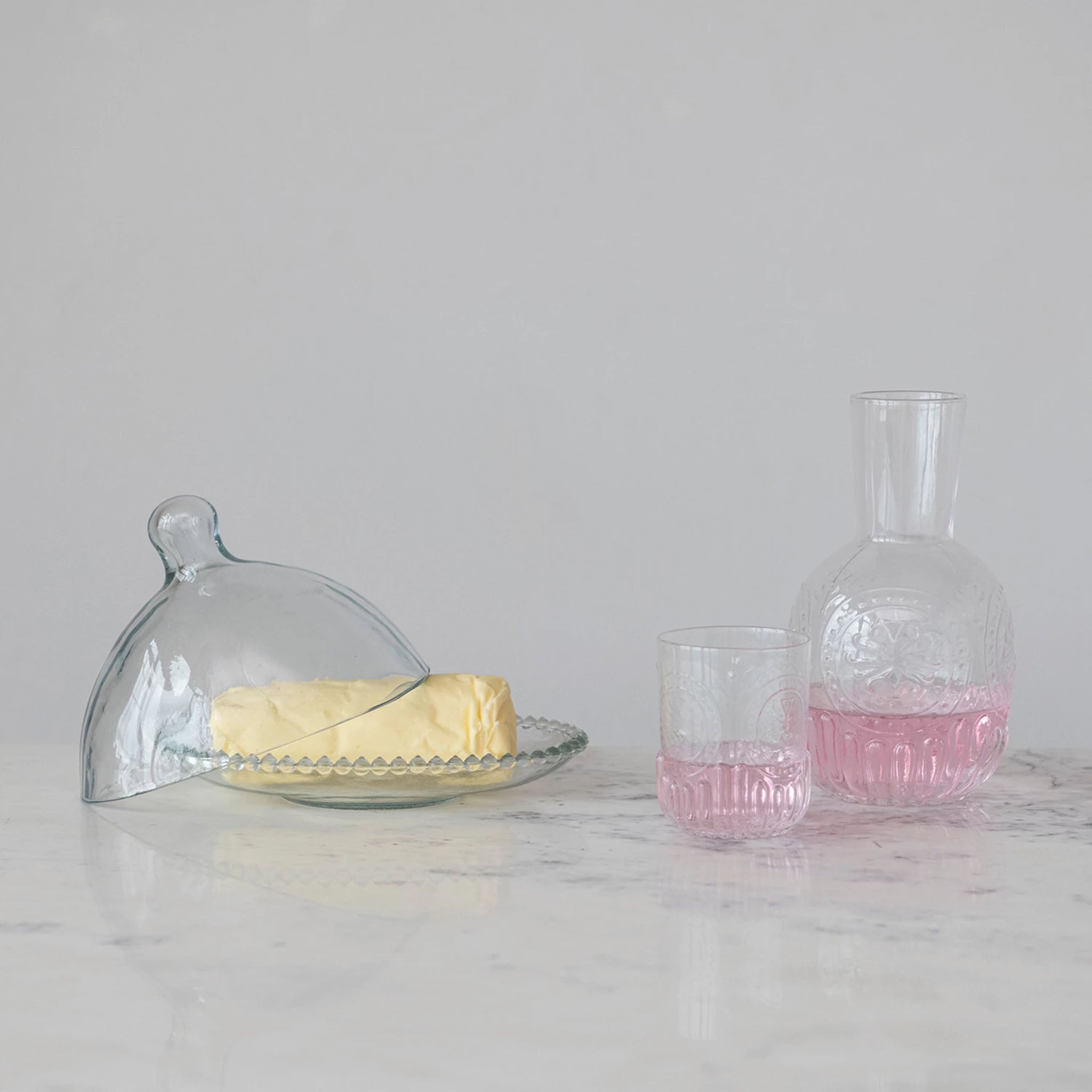 Emily Embossed Glass Carafe and Cup Set - Addison West 