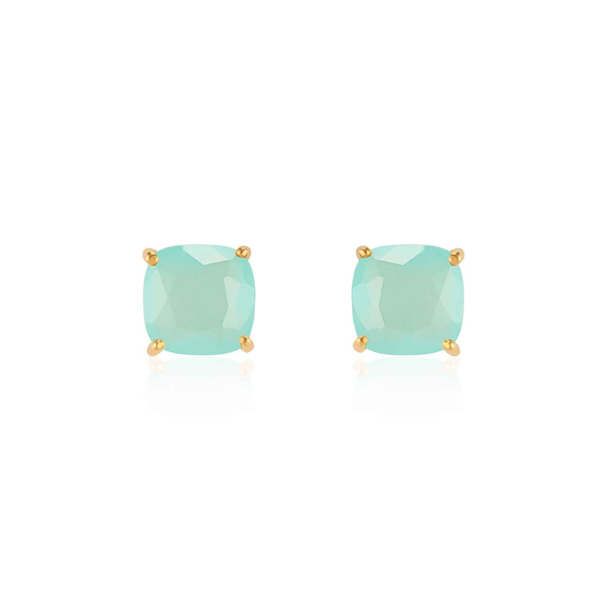 Emmy Studs in Aqua Chalcedony on a white background at Addison West