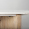 Close up of Enzo Marble Tabletop with Fluted Light Wood Base Foyer Accent on white background