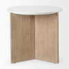 Enzo Marble Tabletop with Fluted Light Wood Base Foyer Accent on white background