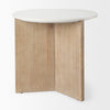 Enzo Marble Tabletop with Fluted Light Wood Base Foyer Accent on white background