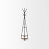 Everett Matte Black Metal with Two Wood Shelves Coat Rack on a white background