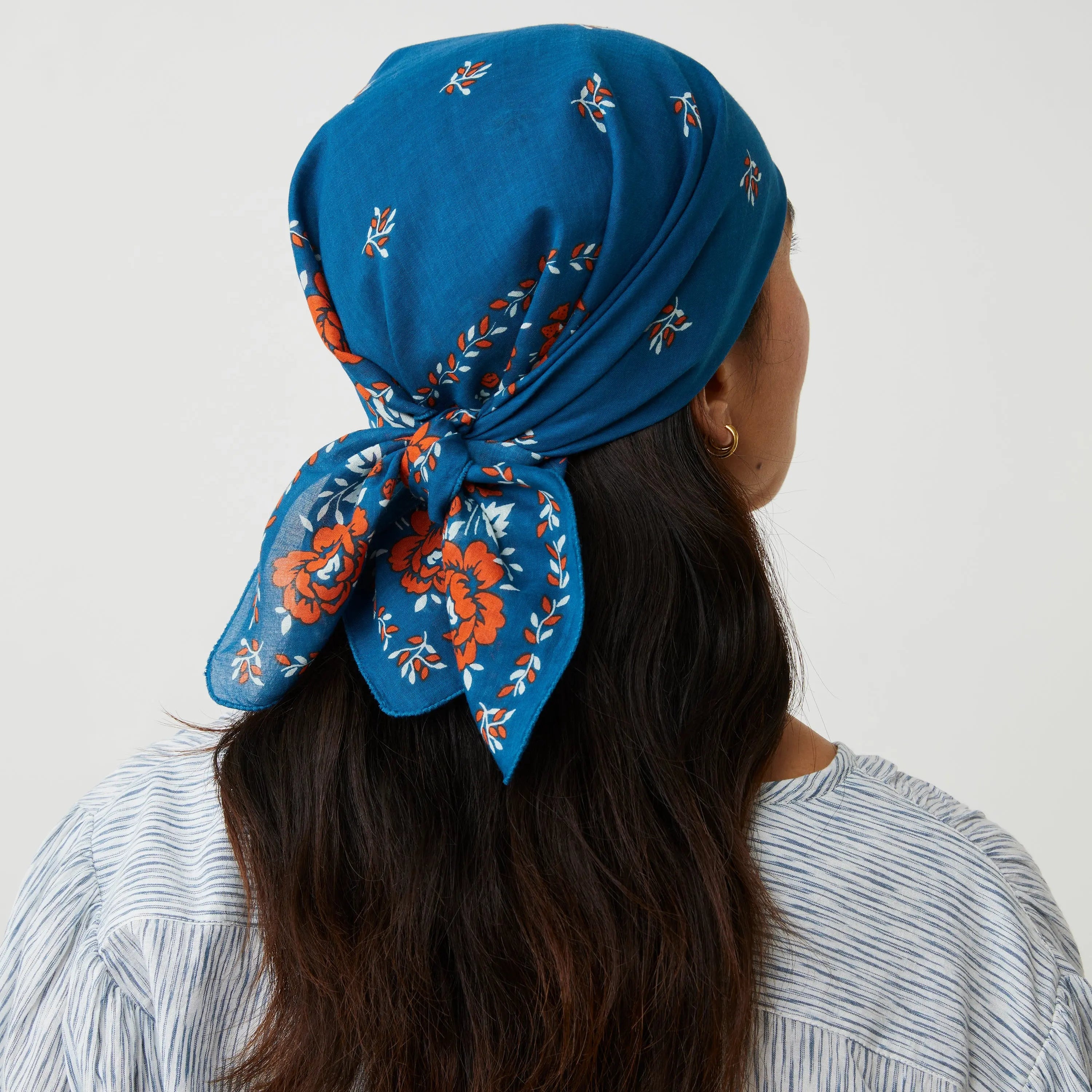 Fichu N°652 Scarf in Indigo on a model at Addison West