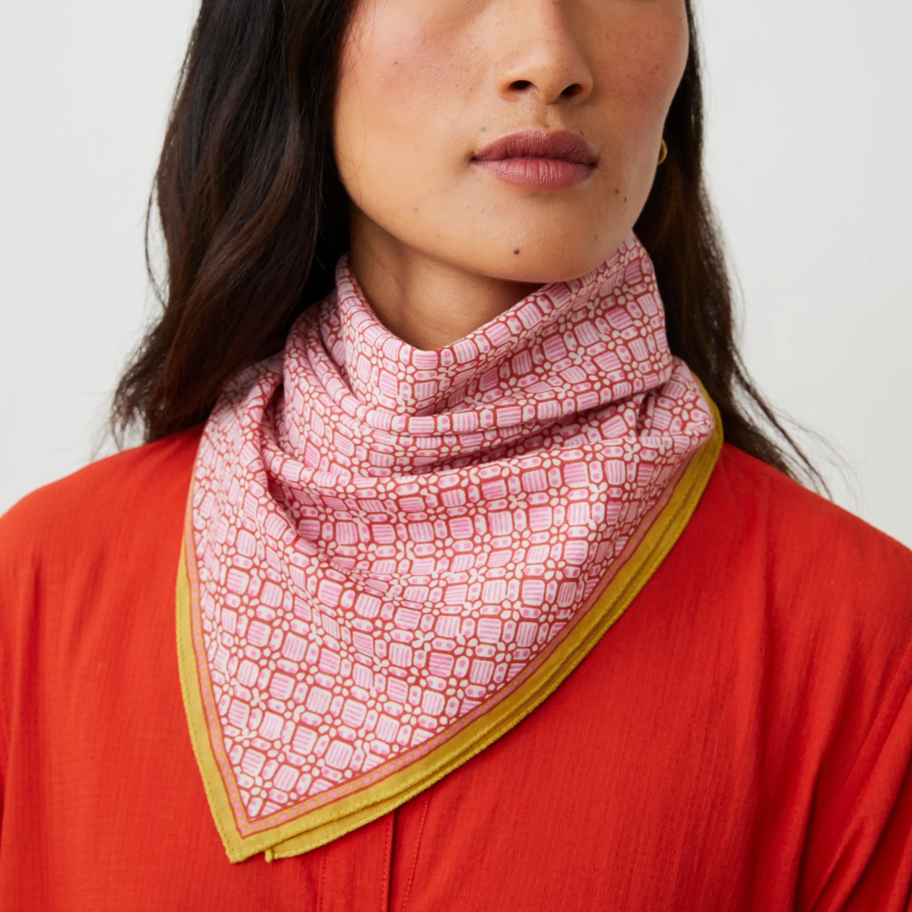 Colette N°816 Scarf in Tulip on a model at Addison West