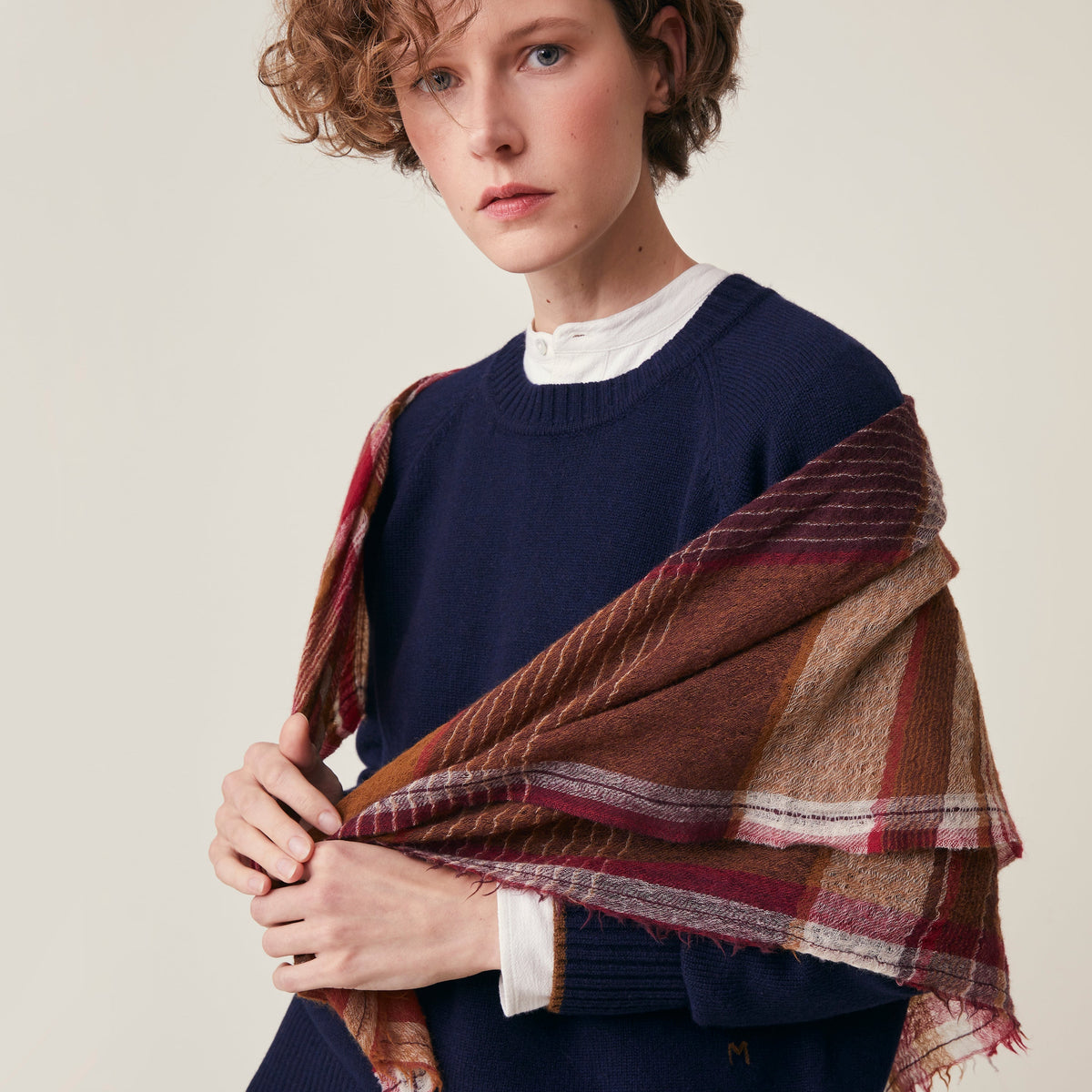 Moismont Scarf Chai N°752 in Taffeta on a model at Addison West
