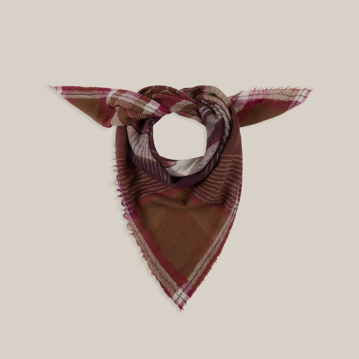 Moismont Scarf Chai N°752 in Taffeta on a beige background at Addison West