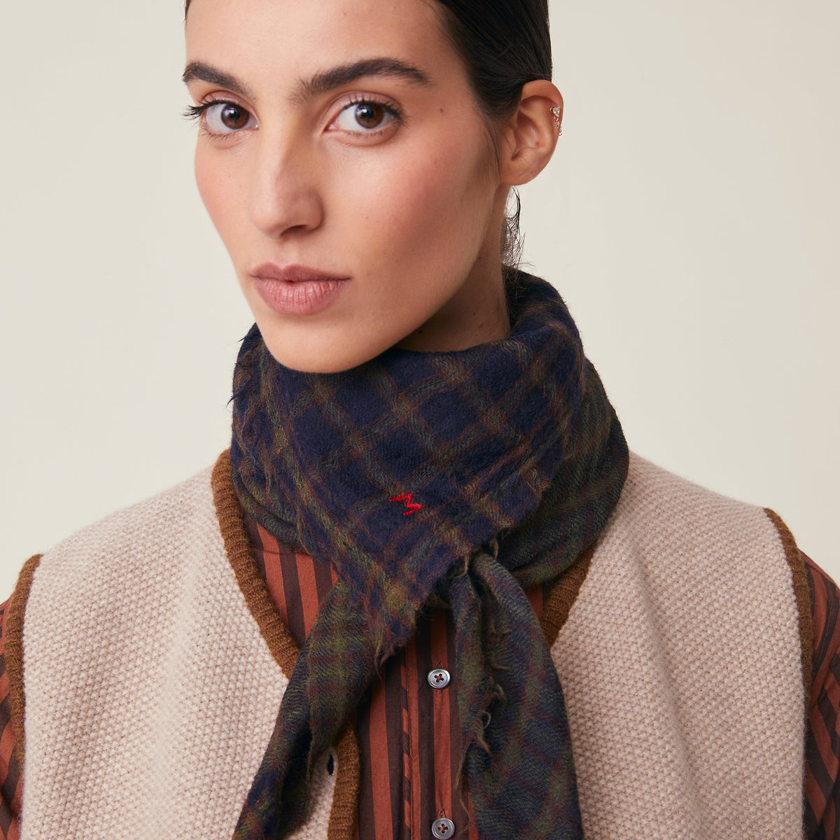 Moismont Scarf Corneille N°852 in Midnight on a model at Addison West