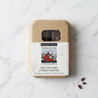 Farmhouse Chocolates Dark Chocolate Salted Caramel 4 Piece Box on a white background at Addison West