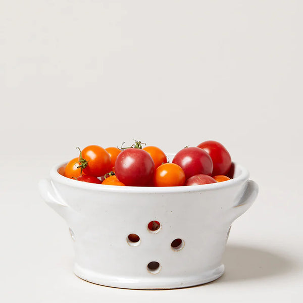 Farmhouse Pottery Countryman Berry Bowl with tomatoes inside on a white background