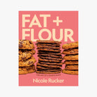 Book cover of 'Fat + Flour' with stacks of cookies on a pink background