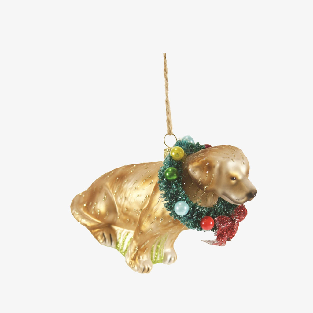 Golden yellow lab Christmas tree ornament by Cody Foster on white background
